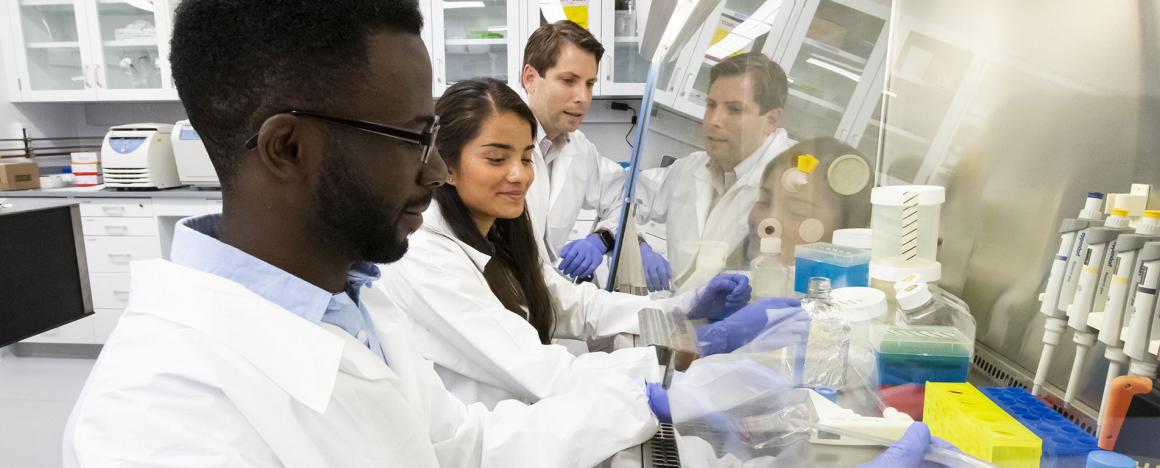 Brian Timko, Assistant Professor of Biomedical Engineering, and his students in the lab